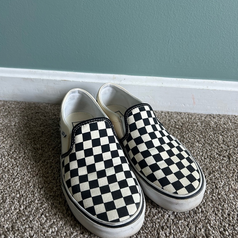 Vans Womens Checkered Slip-On Sneakers - Black and White